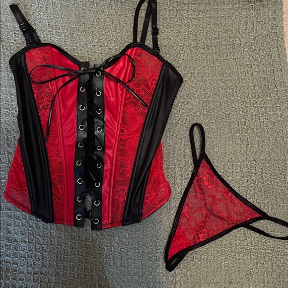 Bodyrage Other - Bodyrage Lace-Up Red and Black Corset Set